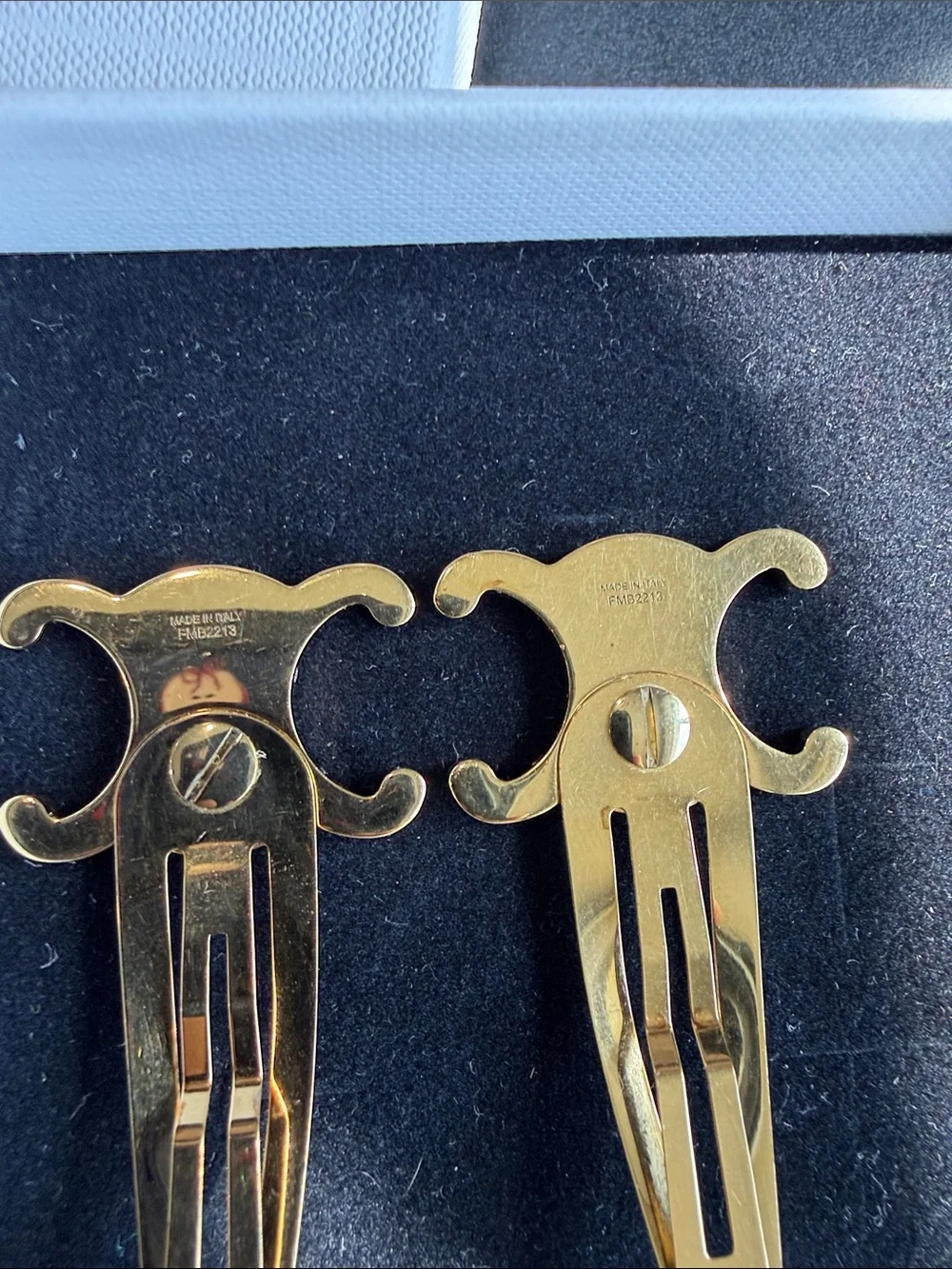 Celine Gold Triomphe Logo Hair Clips - Set of 2